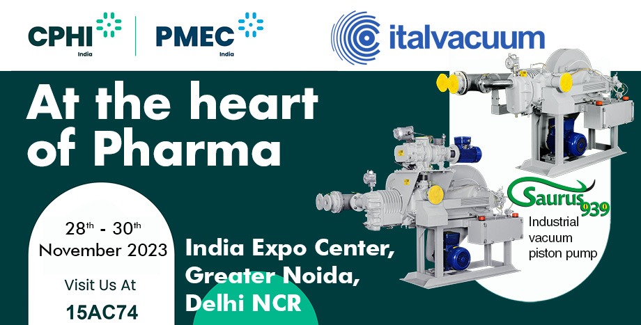 Italvacuum will attend the CPHI PMEC 2023 in Dehli, India, where it will exhibit its vacuum pumps for the pharmaceutical and chemical industry